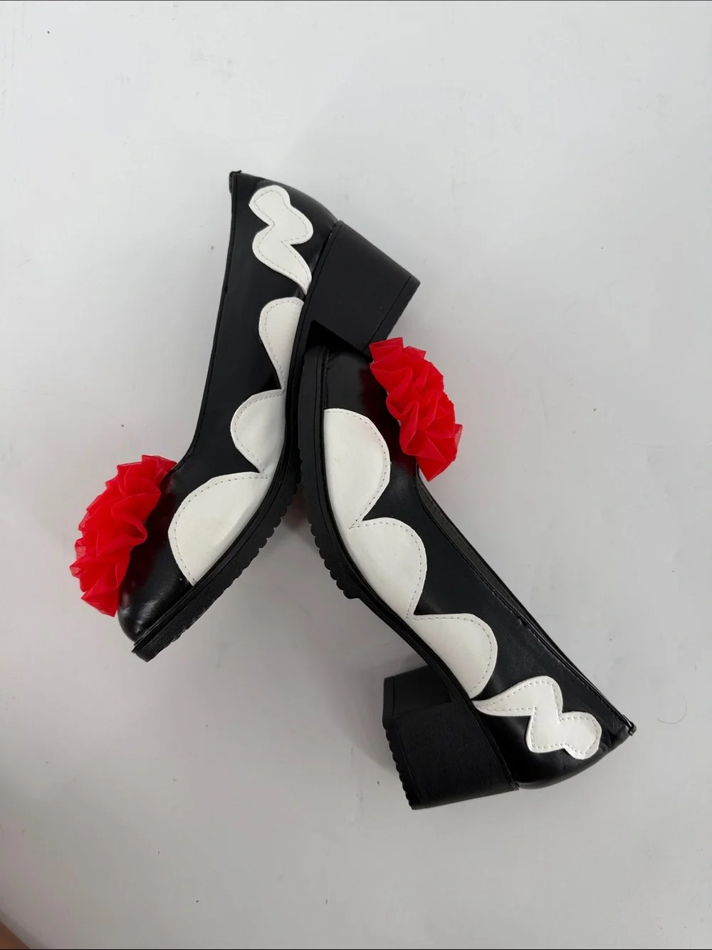 Pennywise Clown Costume Shoes Black White Red Pom Flats Sz 8